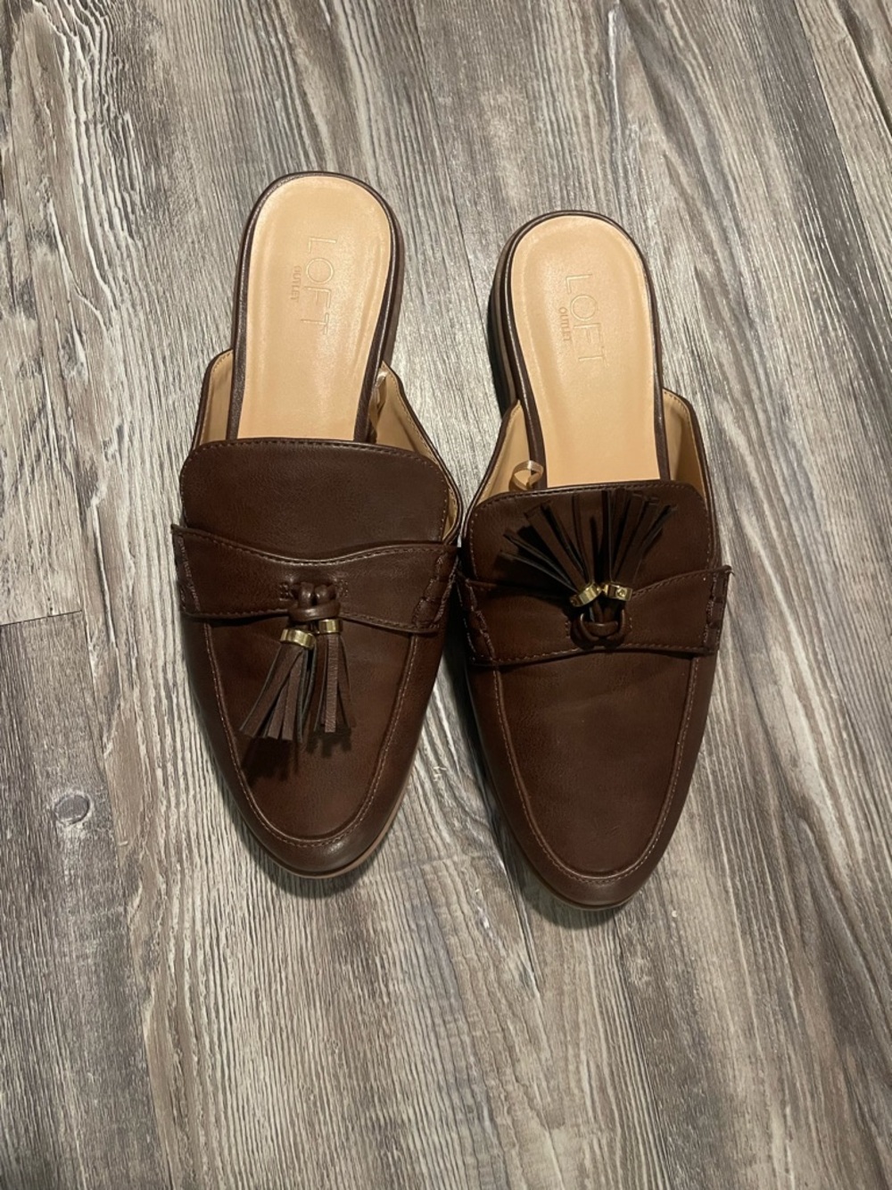 LOFT Dark Brown Tassel Leather Slip-On Mules